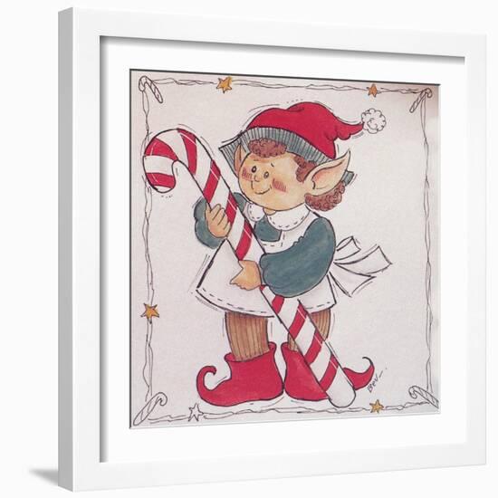 A Christmas Elf Holding a Candy Cane-Beverly Johnston-Framed Giclee Print