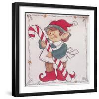 A Christmas Elf Holding a Candy Cane-Beverly Johnston-Framed Giclee Print