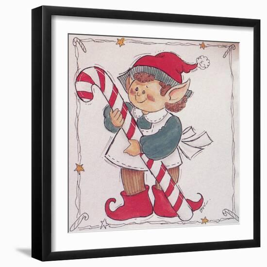 A Christmas Elf Holding a Candy Cane-Beverly Johnston-Framed Giclee Print