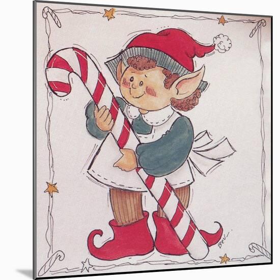 A Christmas Elf Holding a Candy Cane-Beverly Johnston-Mounted Giclee Print