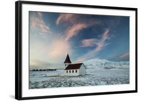 A church in the winter in western Iceland at sunset.-Alex Saberi-Framed Photographic Print