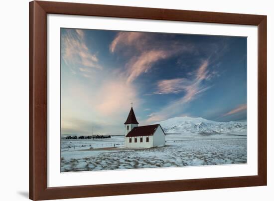 A church in the winter in western Iceland at sunset.-Alex Saberi-Framed Photographic Print