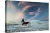 A church in the winter in western Iceland at sunset.-Alex Saberi-Stretched Canvas