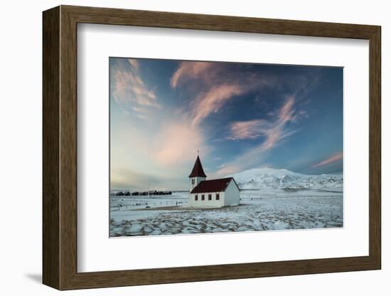 A church in the winter in western Iceland at sunset.-Alex Saberi-Framed Photographic Print