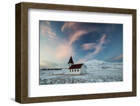 A church in the winter in western Iceland at sunset.-Alex Saberi-Framed Photographic Print