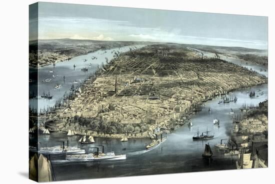 A Cityscape View of New York City, Circa 1850-Stocktrek Images-Stretched Canvas