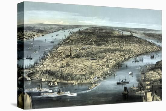 A Cityscape View of New York City, Circa 1850-Stocktrek Images-Stretched Canvas