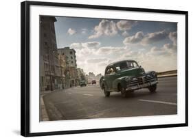 A classic Chevrolet car on the Malecon in Havana, Cuba.-Alex Saberi-Framed Photographic Print