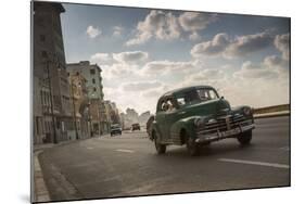 A classic Chevrolet car on the Malecon in Havana, Cuba.-Alex Saberi-Mounted Photographic Print