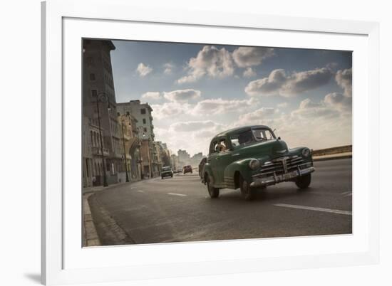 A classic Chevrolet car on the Malecon in Havana, Cuba.-Alex Saberi-Framed Photographic Print