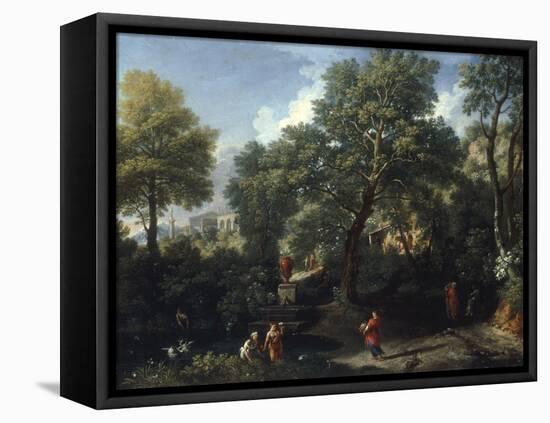 A Classical Landscape with Figures Bathing in a Pond-Jan Frans van Bloemen-Framed Stretched Canvas