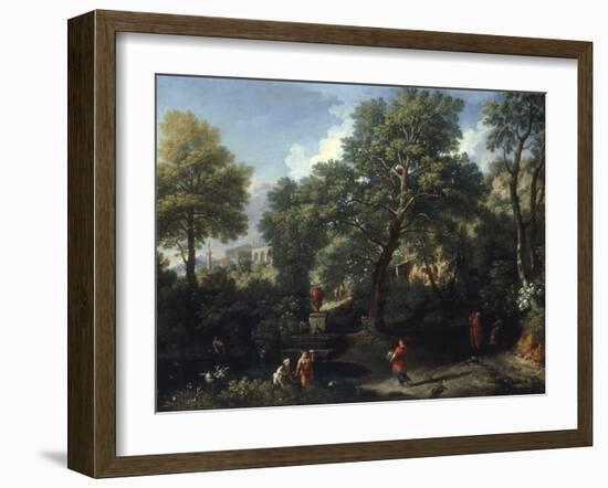 A Classical Landscape with Figures Bathing in a Pond-Jan Frans van Bloemen-Framed Giclee Print