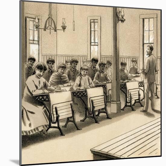 A Classroom at the Chemawa Indian School in Salem (Oregon, Usa), circa 1880 - Duotone Reproduction-null-Mounted Giclee Print