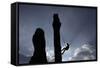 A Climber Reaches the Top of an Outdoor Climbing Wall in Berlin-Pawel Kopczynski-Framed Stretched Canvas