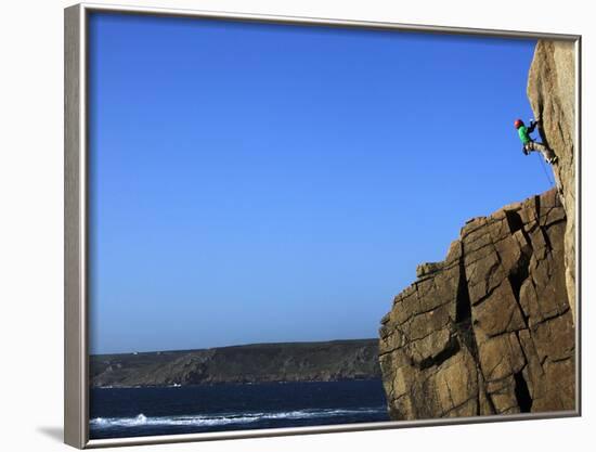 A Climber Tackles a Difficult Route on the Cliffs Near Sennen Cove, Cornwall, England-David Pickford-Framed Photographic Print