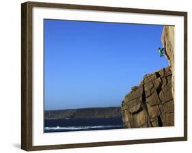 A Climber Tackles a Difficult Route on the Cliffs Near Sennen Cove, Cornwall, England-David Pickford-Framed Photographic Print