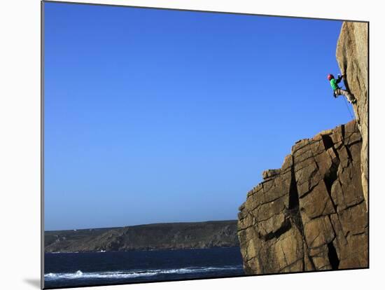A Climber Tackles a Difficult Route on the Cliffs Near Sennen Cove, Cornwall, England-David Pickford-Mounted Photographic Print