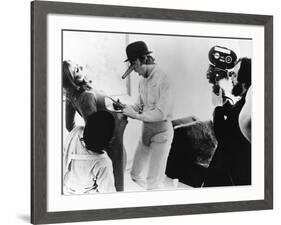 A CLOCKWORK ORANGE, 1971 directed by STANKEY KUBRICK On the set (b/w photo)-null-Framed Photo