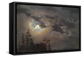 A Cloud and Landscape Study by Moonlight-Johan Christian Clausen Dahl-Framed Stretched Canvas