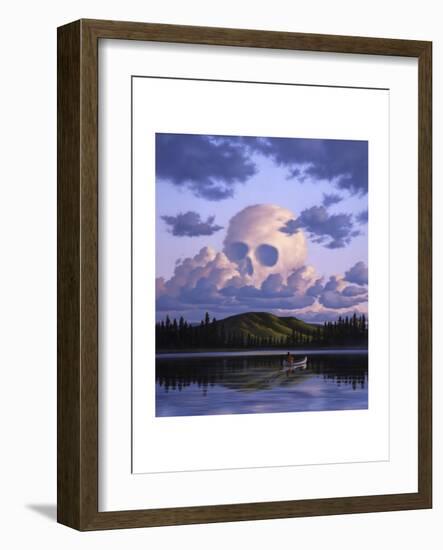 A Cloud Formation Depicting a Skull, with a Lake and Canoeist Below-null-Framed Art Print