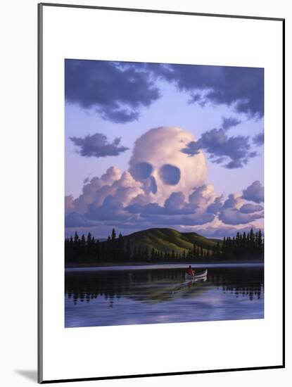A Cloud Formation Depicting a Skull, with a Lake and Canoeist Below-null-Mounted Art Print