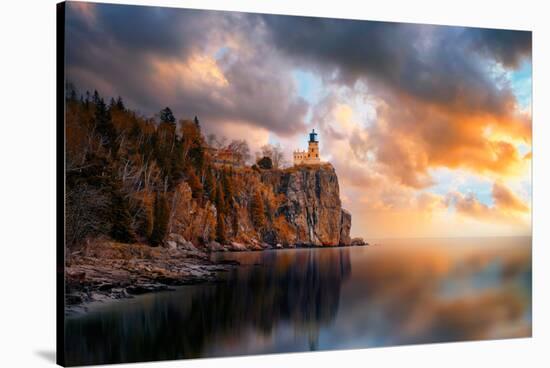 A Cloudy Day at Split Rock Lighthouse-Like He-Stretched Canvas