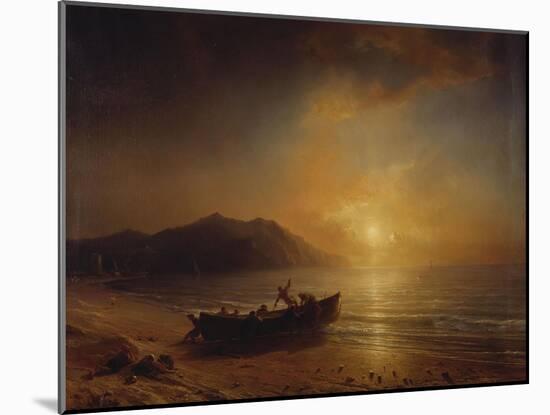 A Coastal Landscape with Arab Fishermen Launching a Boat at Sunset-Jean Antoine Theodore Gudin-Mounted Giclee Print