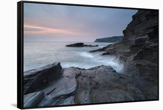 A coastal scene from Trebarwith Strand, Cornwall, England, United Kingdom, Europe-Jon Gibbs-Framed Stretched Canvas