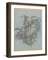 A Coat of Arms with an Horn and Three Chains Held up by an Angel and Two Putti, 1690-1734 (Pen in B-James Thornhill-Framed Giclee Print