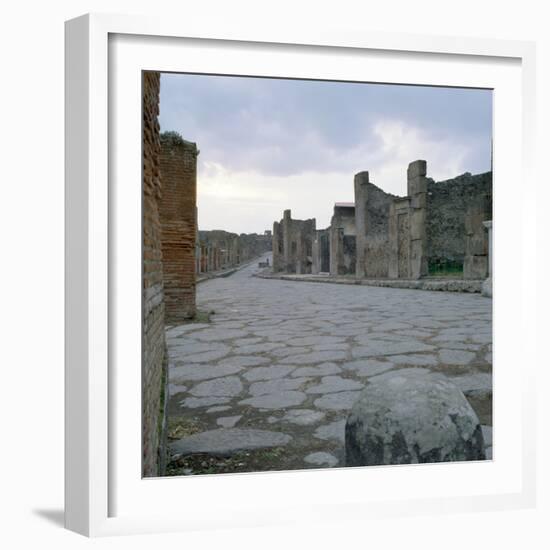 A Cobblestone Roman Road in Pompeii, Italy-null-Framed Photographic Print