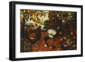 A Cock, a Hen and Chicks in a Yard-Thomas Hiepes-Framed Premium Giclee Print