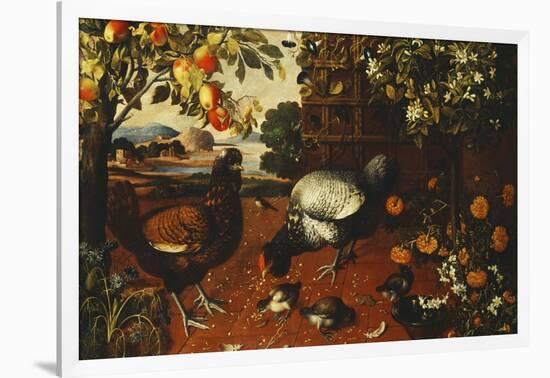 A Cock, a Hen and Chicks in a Yard-Thomas Hiepes-Framed Giclee Print