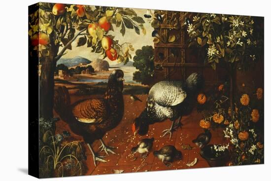 A Cock, a Hen and Chicks in a Yard-Thomas Hiepes-Stretched Canvas