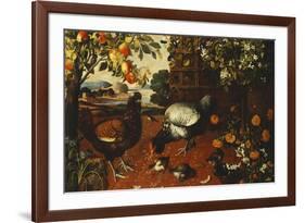 A Cock, a Hen and Chicks in a Yard-Thomas Hiepes-Framed Giclee Print