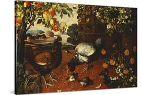 A Cock, a Hen and Chicks in a Yard-Thomas Hiepes-Stretched Canvas