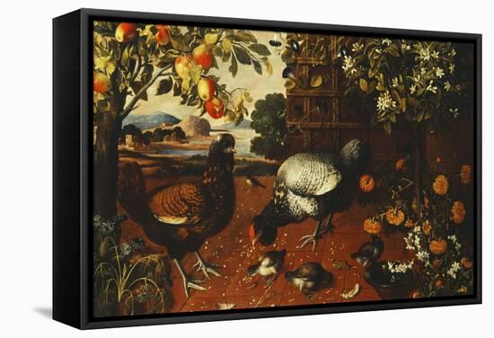 A Cock, a Hen and Chicks in a Yard-Thomas Hiepes-Framed Stretched Canvas