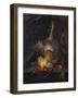 A Cockerel, a Partridge, Powder Horns, a Kingfisher and Song-Birds Hanging in a Niche, with a…-Abraham Mignon-Framed Giclee Print