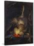 A Cockerel, a Partridge, Powder Horns, a Kingfisher and Song-Birds Hanging in a Niche, with a…-Abraham Mignon-Stretched Canvas