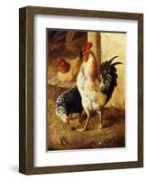 A Cockerel and Chickens in a Farmyard-Federico Jimenez Fernandez-Framed Premium Giclee Print