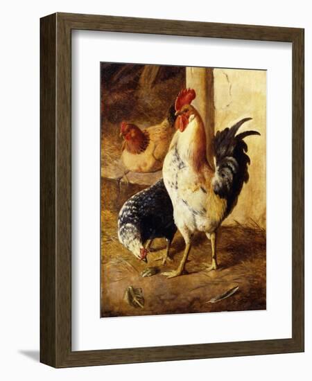 A Cockerel and Chickens in a Farmyard-Federico Jimenez Fernandez-Framed Premium Giclee Print