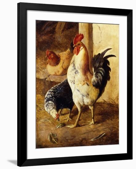 A Cockerel and Chickens in a Farmyard-Federico Jimenez Fernandez-Framed Giclee Print