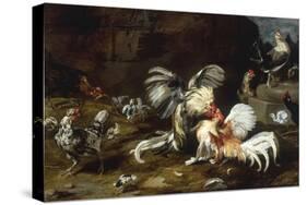 A Cockfight with other Poultry in a Farmyard-Frans Snyders-Stretched Canvas