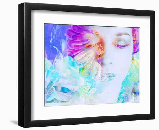 A Collage of Close-Up Portraits Layered with Flowers in Rainbow Colors-Alaya Gadeh-Framed Photographic Print