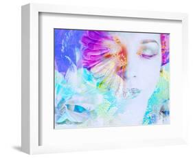 A Collage of Close-Up Portraits Layered with Flowers in Rainbow Colors-Alaya Gadeh-Framed Photographic Print