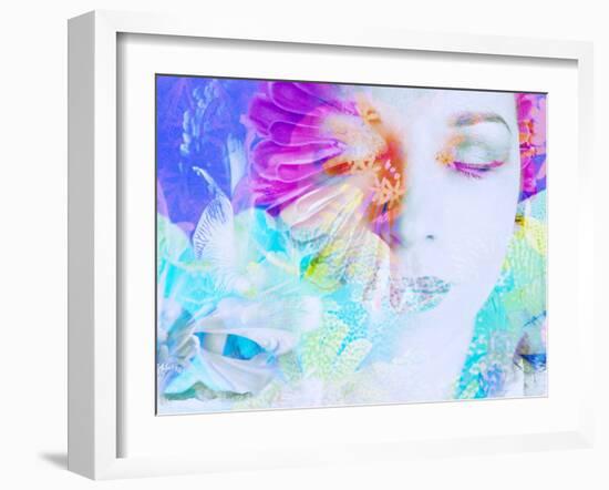 A Collage of Close-Up Portraits Layered with Flowers in Rainbow Colors-Alaya Gadeh-Framed Photographic Print