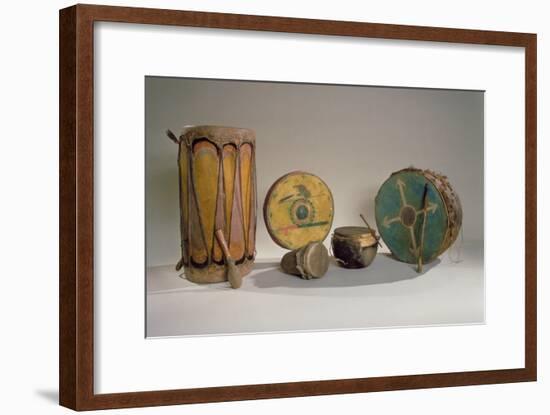 A Collection of American Indian Drums (Mixed Media)-American-Framed Giclee Print