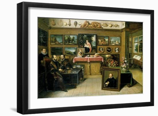 A Collector's Cabient with Abraham Ortelius and Justus Lipsius-Frans Francken the Younger-Framed Giclee Print