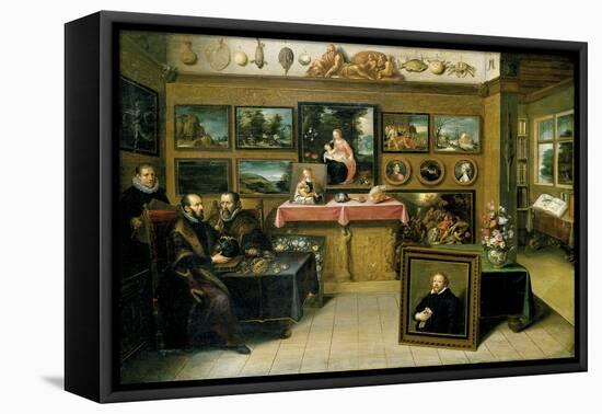 A Collector's Cabient with Abraham Ortelius and Justus Lipsius-Frans Francken the Younger-Framed Stretched Canvas