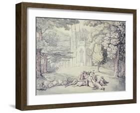 A College Green with a Group of Damsels and Young Gentlemen in the Foreground-Thomas Rowlandson-Framed Giclee Print