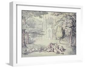 A College Green with a Group of Damsels and Young Gentlemen in the Foreground-Thomas Rowlandson-Framed Giclee Print